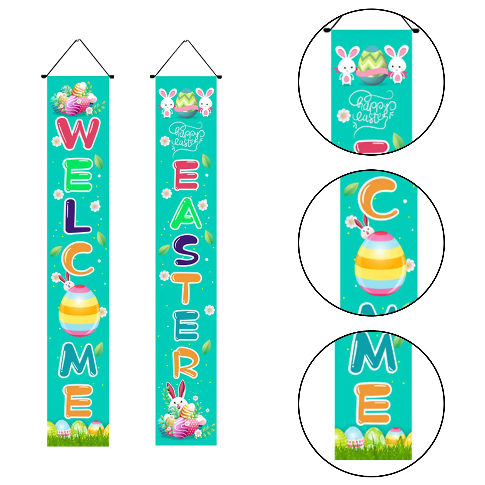 

2022 Happy Easter Home Decor Easter Curtain Couplet Banner Pendant Bunny Carrot Egg Pattern Welcome Easter Spring Party Supply