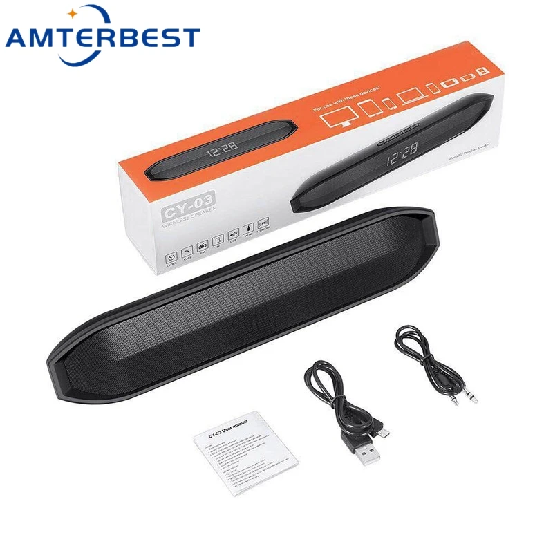 

AMTERBEST Bluetooth Speaker Support TF Card AUX FM Radio with LED Clock Display Portable Wireless Loudspeaker For Smartphones