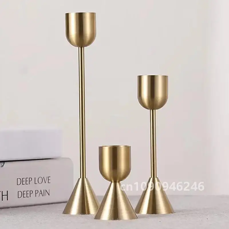 3Pcs/Set Chinese Style Metal Candle Holders Simple Golden Wedding Decoration Bar Party Living Room Decor Home Candlestick