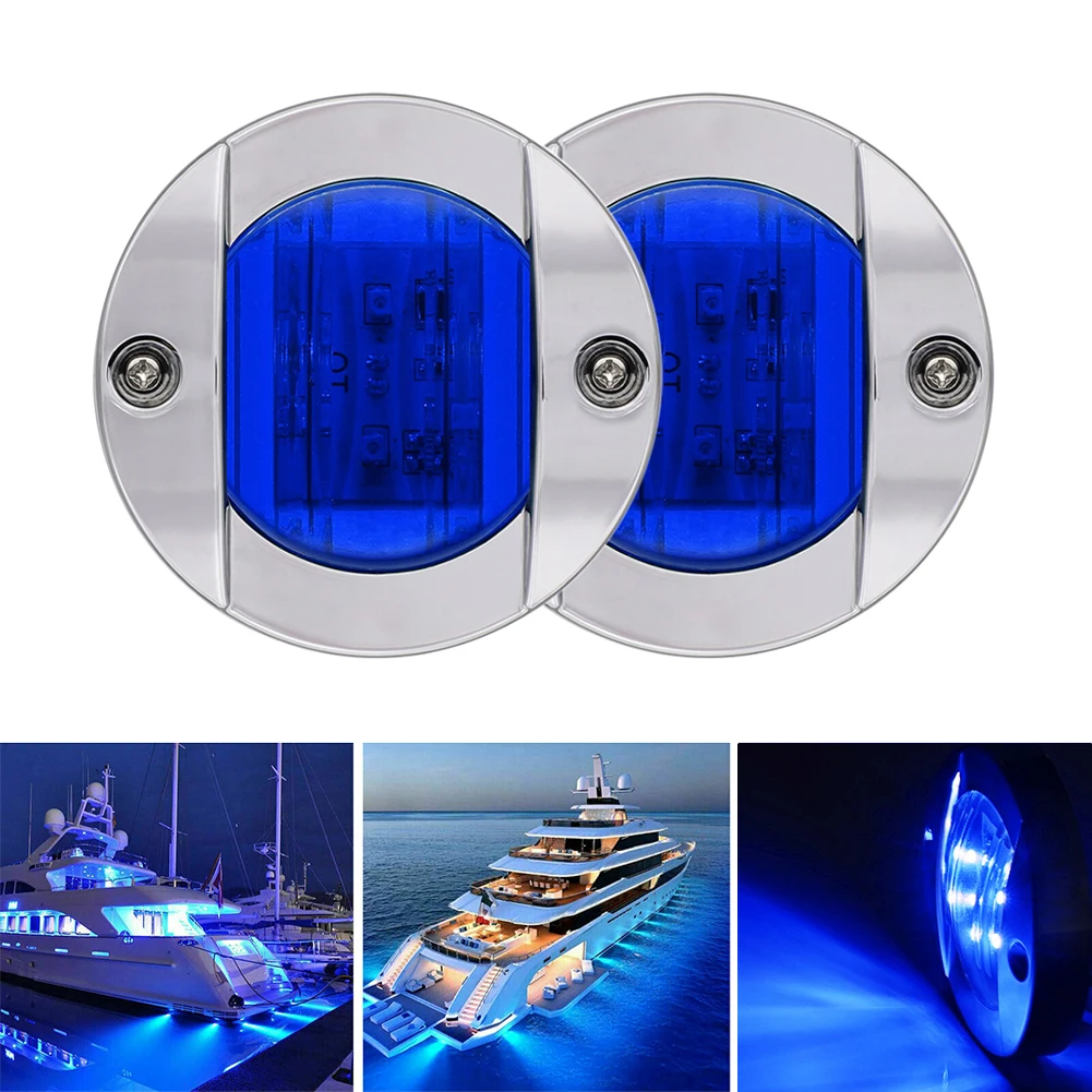 

2PCS 12V Round Marine Boat LED Light Interior Deck Transom Mount Lamp Courtesy Light Stern Navigation Signal for Kayak Yacht