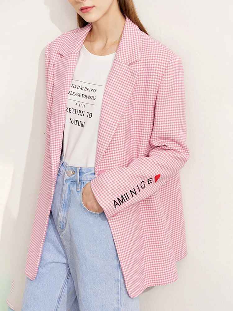 

AMII Minimalism Blazer Women 2022 Autumn Winter New Plaid Temperament Commuter Fashion Elegant All-match Clothing Tops 12241280