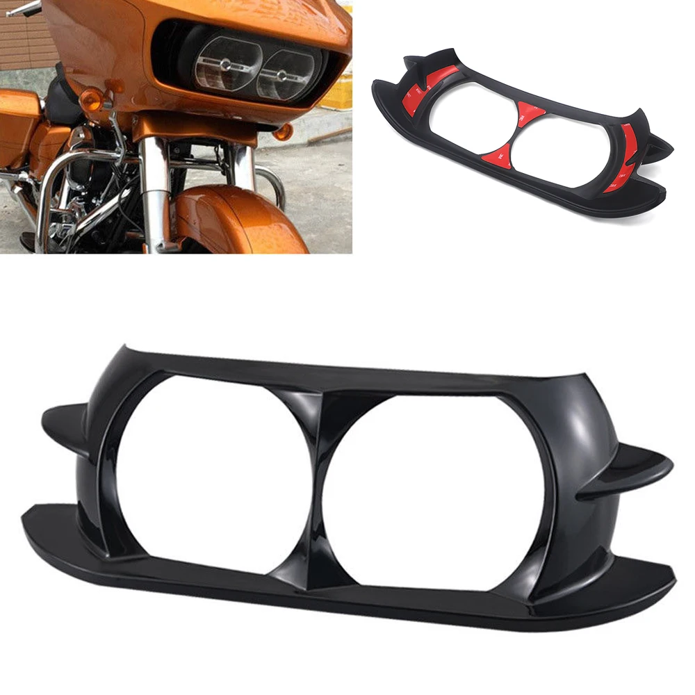

Motorcycle Dual Headlight ABS Fairing Trim Bezel Scowl Cover Black/Chrome For Harley Touring Road Glide Customs 2015-2019