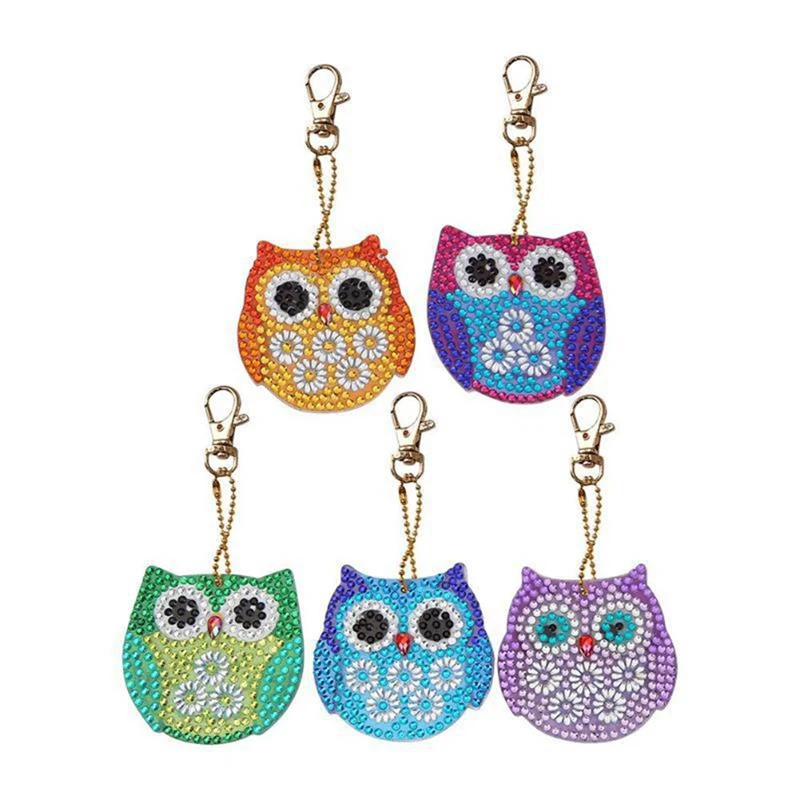 

5PCS Diamond Painting Owl Keychains Kit For Adults Kids Owl Key Chains DIY Diamond Art Pendant Crafts