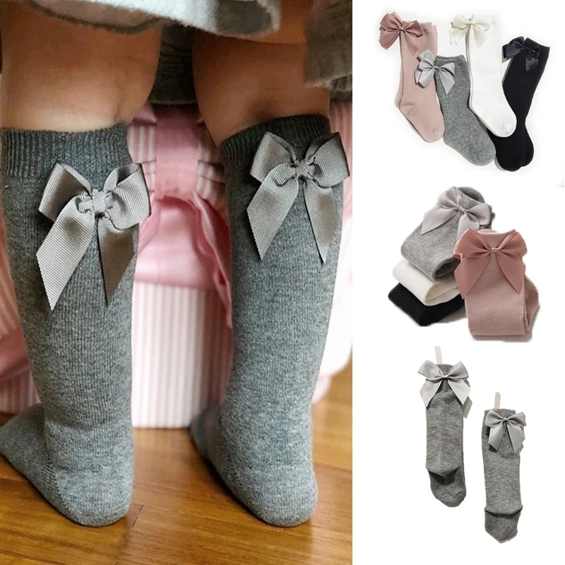 

Носки для новорожденных девочек, новые мягкие детские носки до колен с большим бантом для маленьких девочек, хлопковые носки с бантом, аксессуары