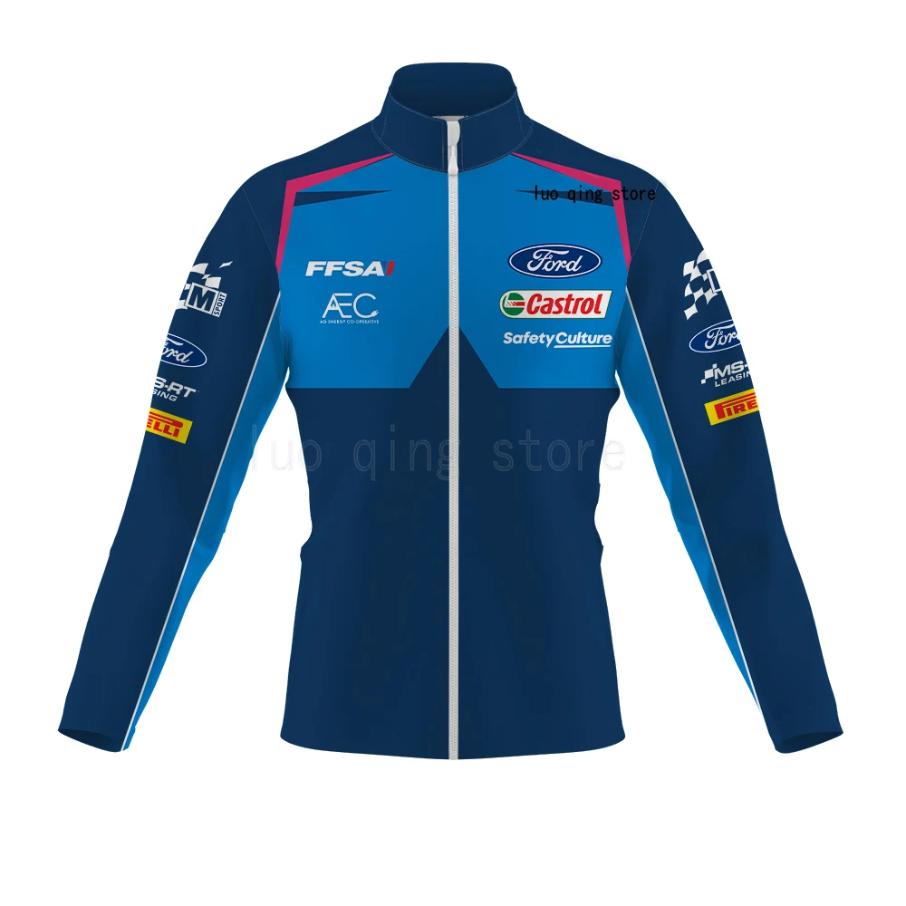 2023 New Men's Street Style Mock Neck Sweater Print WRC Outdoor Sportswear Fashion Loose Size Street Style Top Blue Cycling Wear