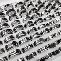 36pcslot vintage hip hop 316l stainless steel rings for men women mix style black printed flame cross geometric fashion jewelry