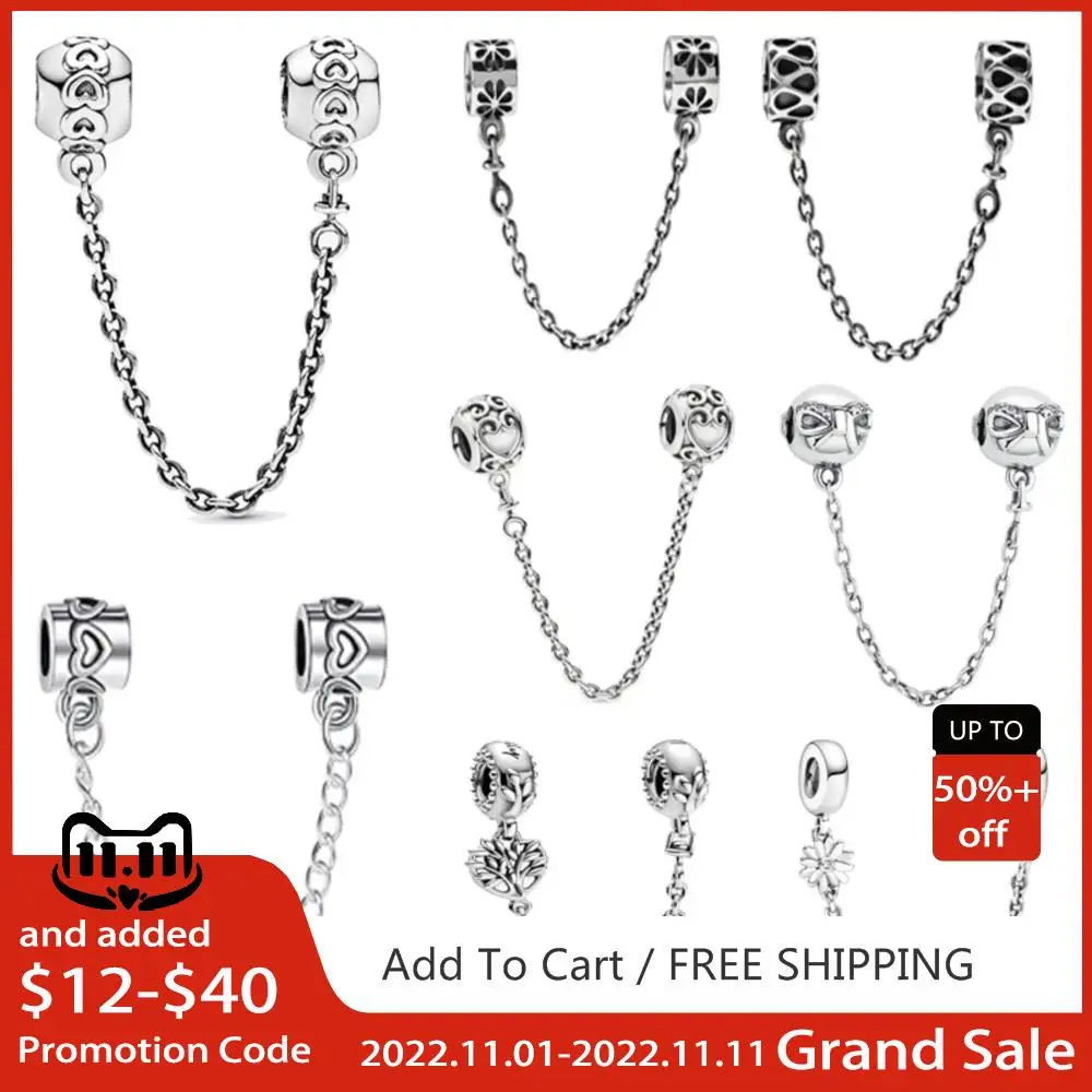 

Safety Chain Bracelets 925 Sterling Silver Positional Clip Charm Beads Fit Original Pandora Snake Bracelet Women Jewelry Gift