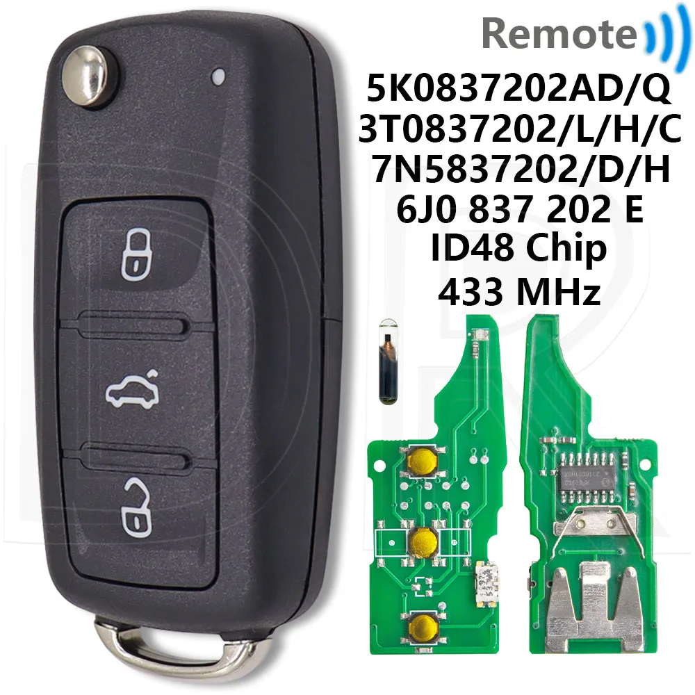 

Отличный чип ID48 315/434 МГц 5K0837202AD 5K0837202AJ Автомобильный дистанционный ключ для Volkswagen Tiguan Golf 6 Jetta Touran Beetle Eos Seat Skoda