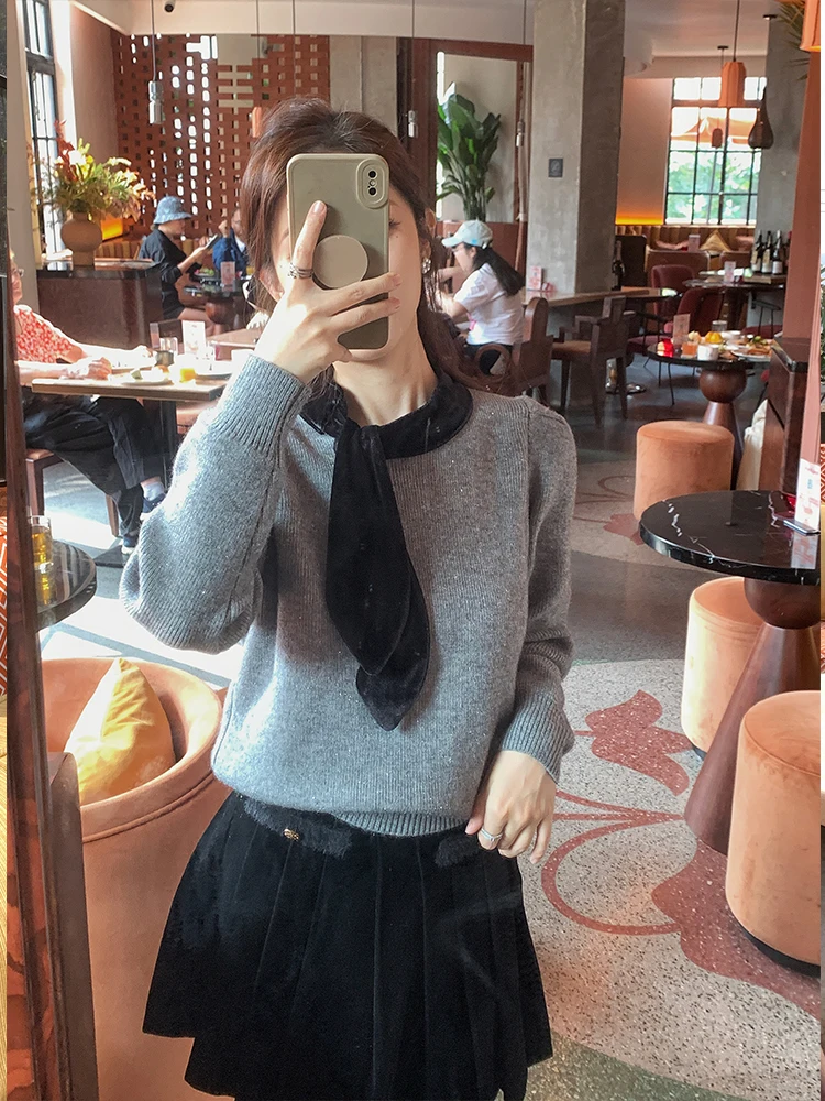 Juicecola Design Sense облегающий свитер с галстуком-бабочкой на шнуровке корейский