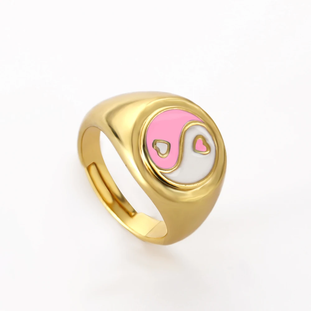 Женское Открытое кольцо с эмалью разноцветное позолоченное регулируемое