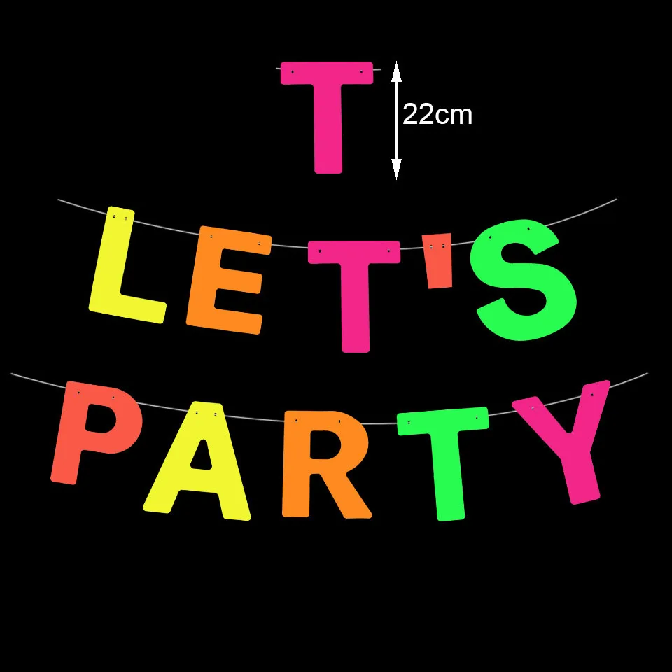 

UV Glow Party Supplies Let’s Party Banner Neon Party Letters Hanging Banner Black Light Reactive Decoration Neon Paper Bunting