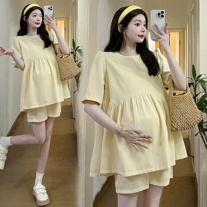 Лето 2024 Топ для беременных + шорты живота комплект из двух предметов женщин