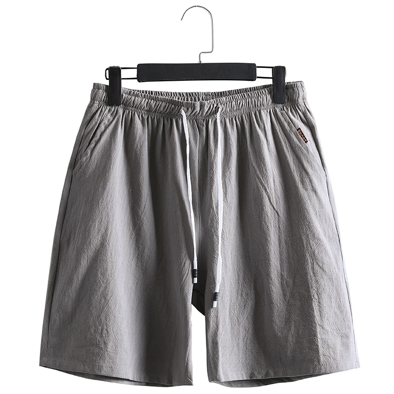 M-5XL Plus Size Men's Shorts Elastic Waist with Drawstring Sportwear Plain Color Cotton Linen Casual Short Pants Summer Clothing images - 6