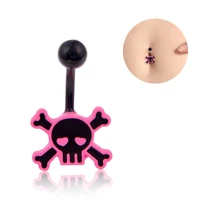punk pink black skull navel rings women stainless steel belly button rings creative body piercing jewelry
