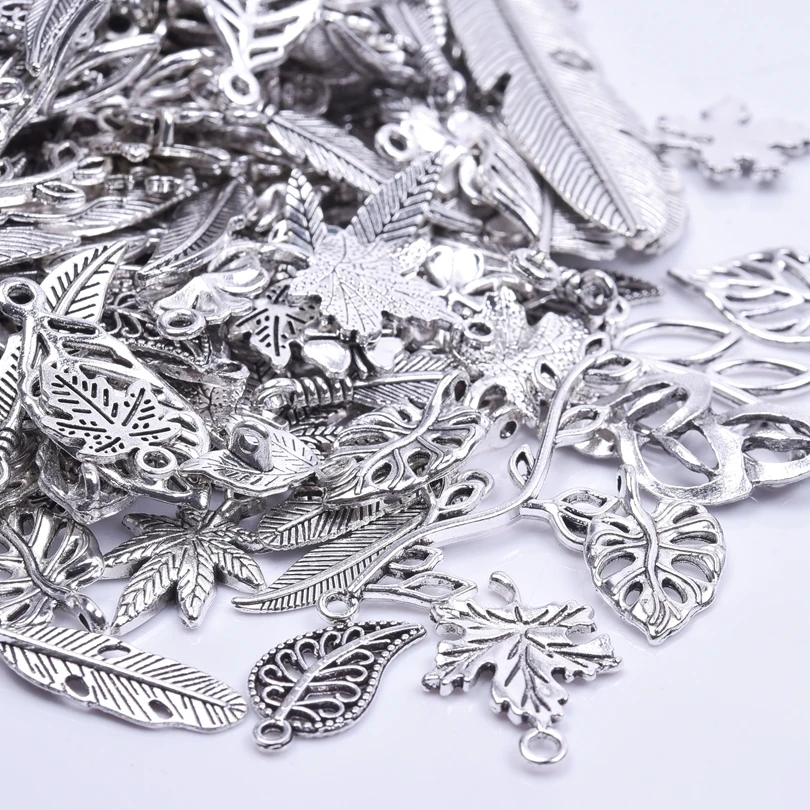 Antique Silver Color Leaf Series DIY Bulk Wholesale Mixed Charm for Jewelry Making Earring Alloy Pendant Fit for Bracelets Craft