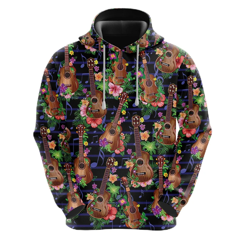 Мужские толстовки с графическим рисунком для любителей гавайской гитары пуловер