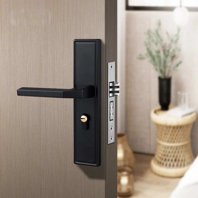 Замок для спальной комнаты домашний деревянного типа черного цвета простой в использовании внутренний полный беззвучный замок.