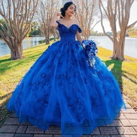 quinceanera dresses royal blue ball gown sexy v neck puffy prom party dress sweet 16 year junior birthday women floral gowns