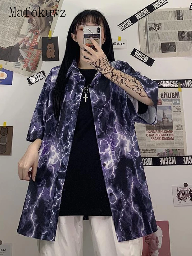 

Рубашка в готическом стиле Харадзюку, свободная рубашка с коротким рукавом и принтом молнии, парные Топы большого размера в стиле панк, 2022