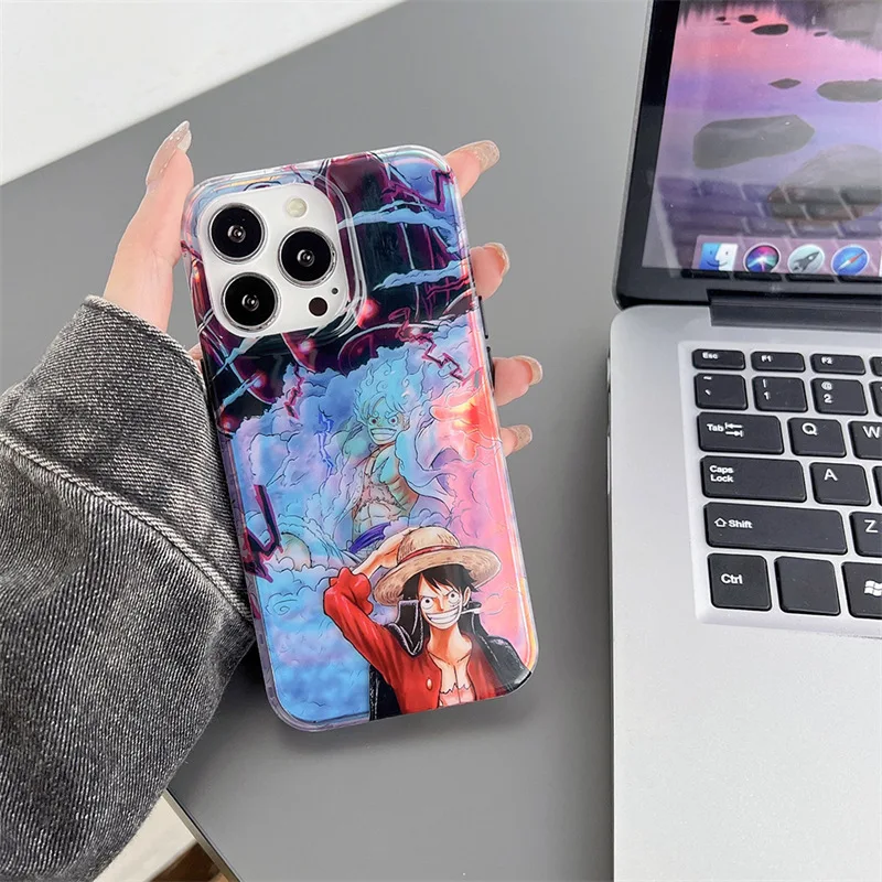 

Anime One Piece Luffy Laser Sun Nika Beautiful Case for IPhone 11 12 13 14 Pro Max Plus Cartoons Phone Cover Back Shell Toy Gift