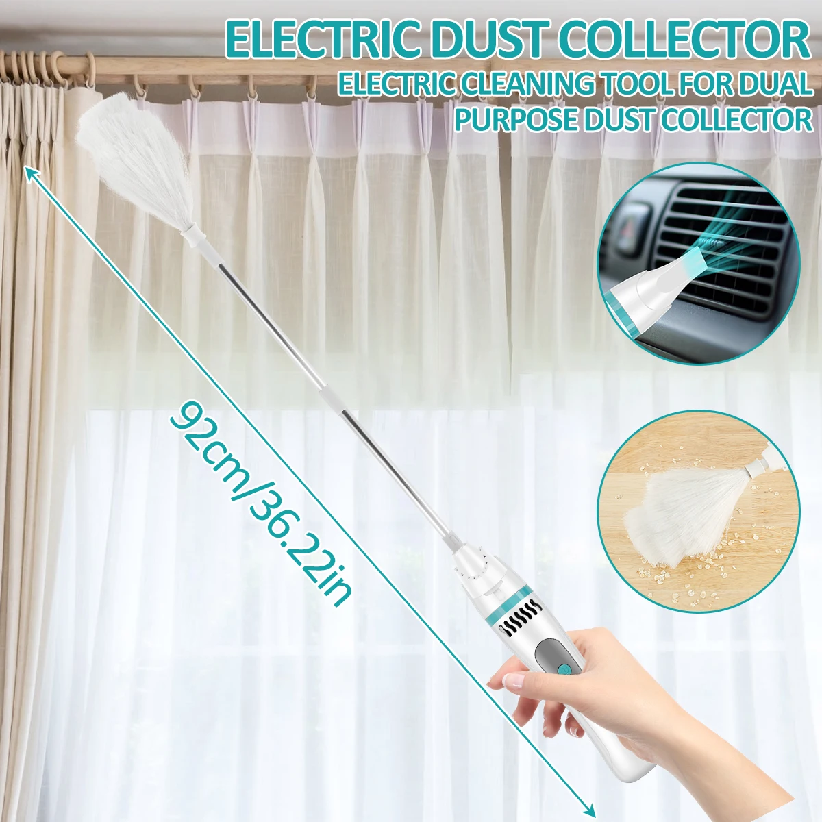 

New Electric Microfiber Feather Duster USB Rechargeable 360° Spin Cleaning Duster with Extension Pole Detachable Dust Collector