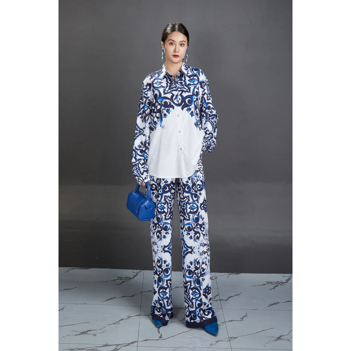 Новинка осени 2024 модная рубашка с длинным рукавом и повседневные широкие брюки