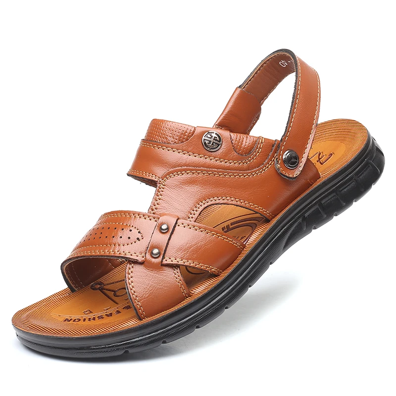 

Genuine Leather Men Sandals Male Summer Shoes Outdoor Casual Sandals Cowhide Beach Shoes Two Uses Men's sandals Slippers