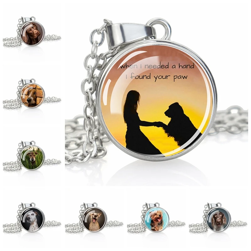 

Love Dog Quote Necklace Cute Dog Snap Button Pendant Necklace Glass Dome Jewelry