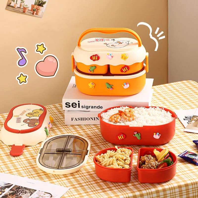 

Stainless Steel Insulation Lunch Box Double-Layer Children'S Lunch Box Japanese Microwave Bento Box Split Type Box For Adult