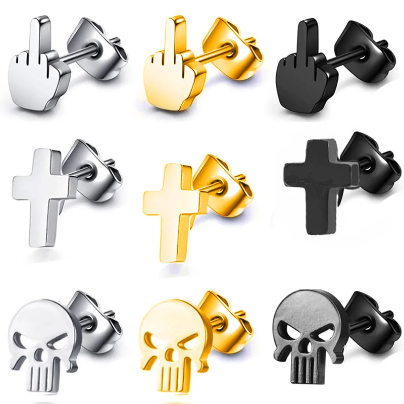 

Punk Earrings For Women Men All-purpose Fashion Hip Hop Cross Finger Stud Earring StreetWear Piercing Ornaments Party Jewelry