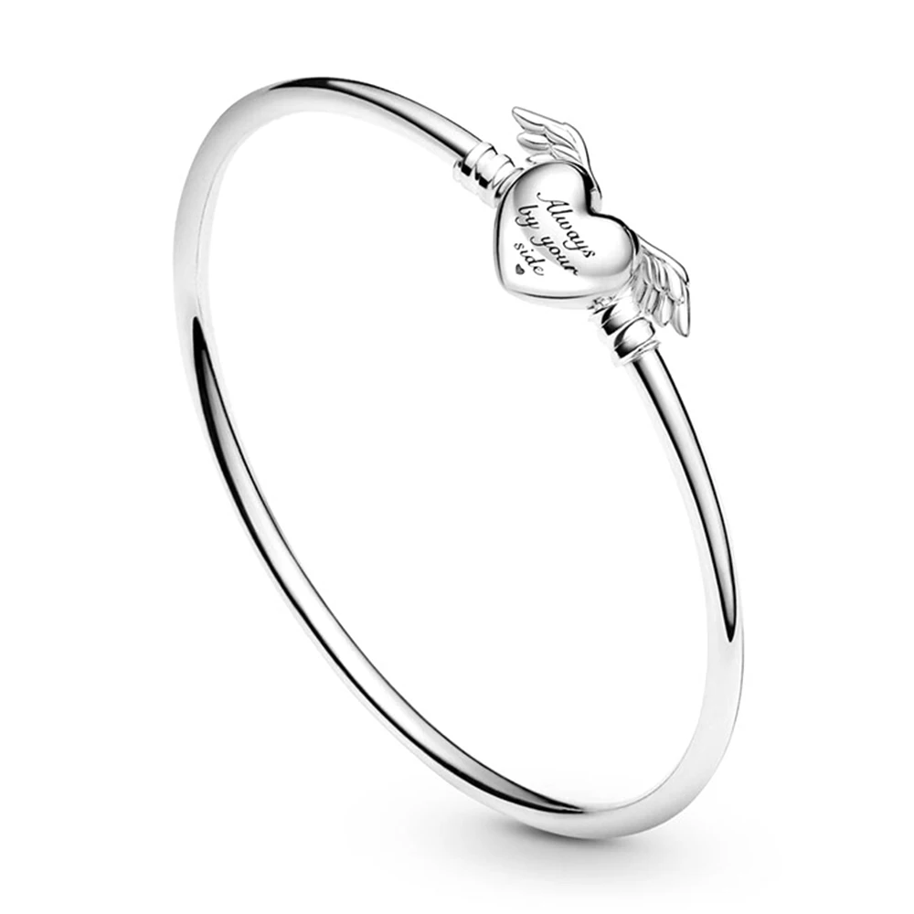 Pandora-Bracelet plaqué argent 925 pour femme, aile d'ange, en forme de cœur, breloque de luxe, convient au charme original, cadeau d'anniversaire bricolage