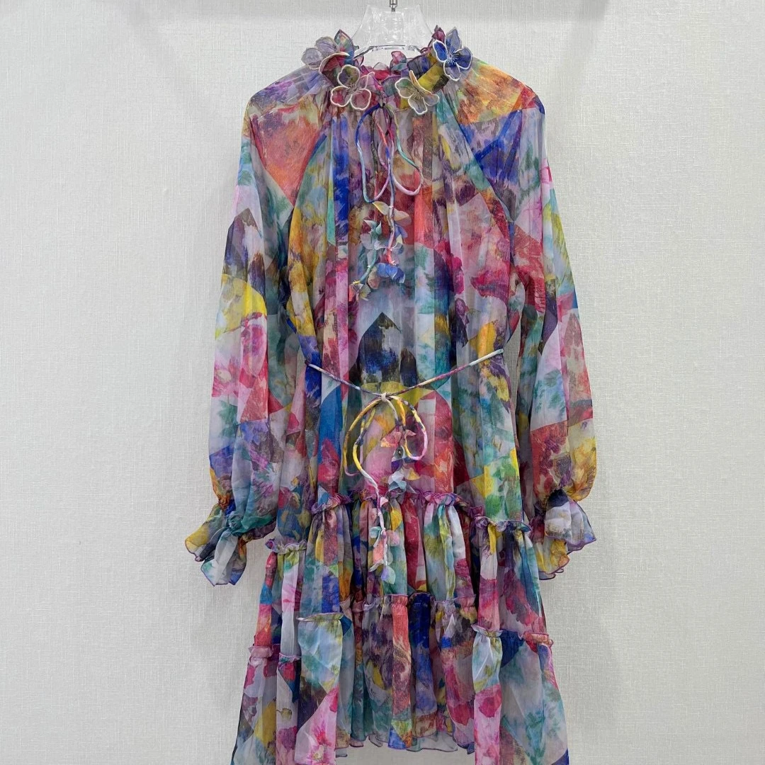 Ruffled Count Style Printing Dress for Women