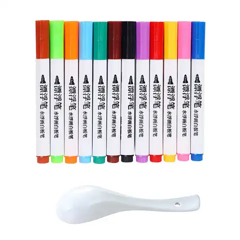 Волшебная ручка для рисования водой, плавающая ручка со стираемой водой, 12 цветных маркеров на водной основе, стирающие маркеры для белой до...