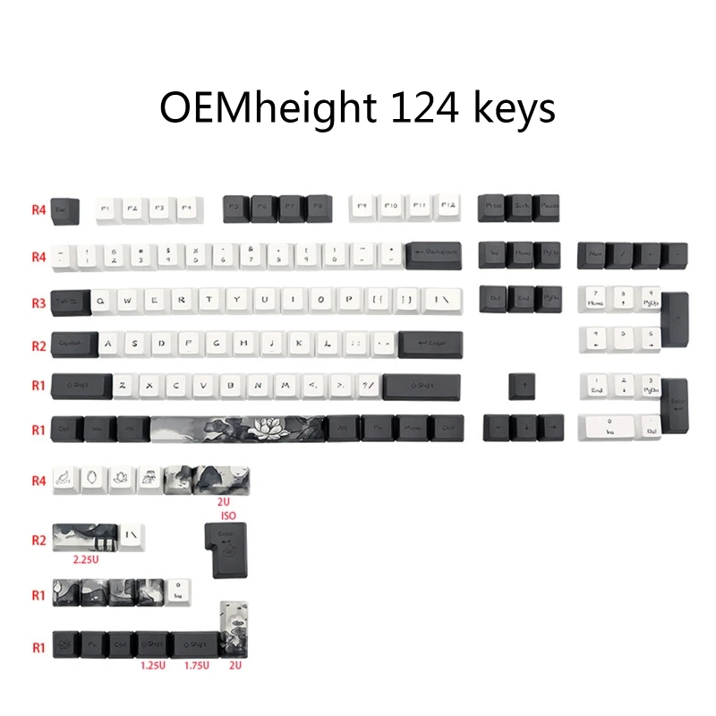 

124-Key Keycaps Dye Sublimation Mysterious Ink Painting Durable PBT OEM Keycap Set For Mechanical Keyboard Keycaps DIY