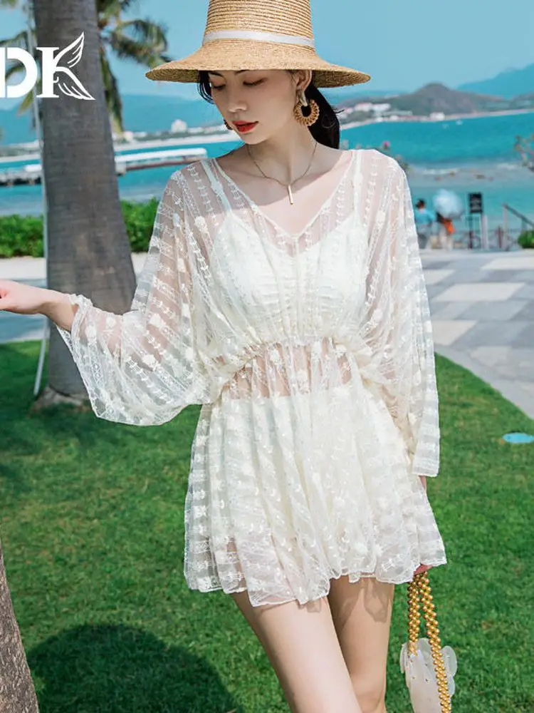 

Женский купальник, закрывающий живот, привлекательный пляжный костюм-тройка с разрезом в корейском Ins стиле, новинка 2022 года, женский летний...