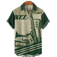 2022 mens shirts one button hawaiian casual shirts mens musical instrument shirts stripe print short sleeve beach camicias 5xl