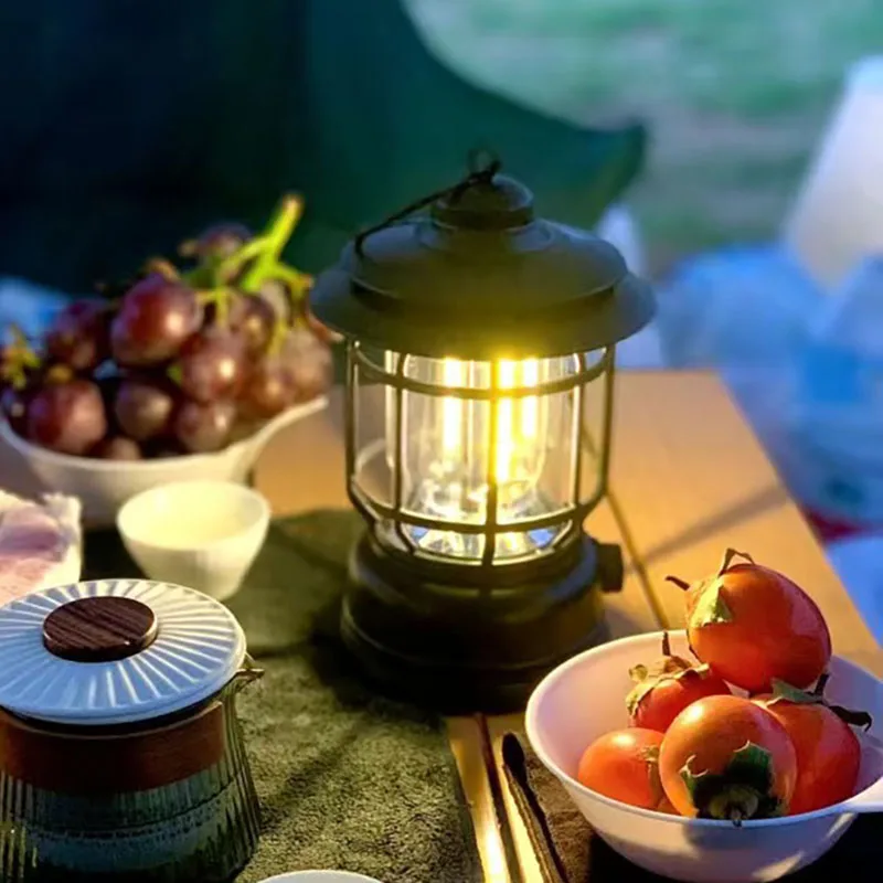 

Outdoor Gadgets Vintage Camping Lantern Led Portable Tent Lights Battery Or Rechargeable Camp Lamp Travel Essentials Accessories