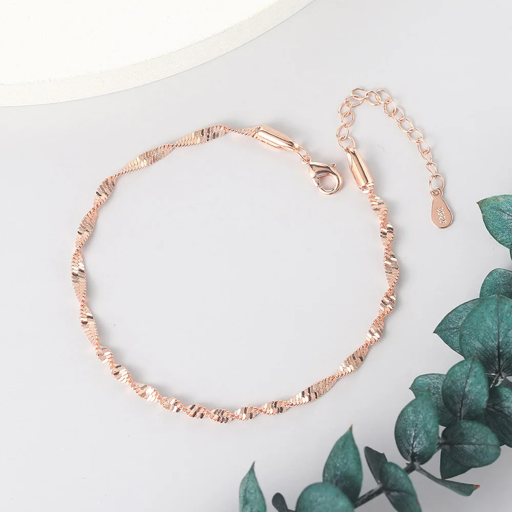 

Women's Jewelry Twist Bracelet For Women Friends Gifts Rose Gold Color Simple Bangle Hand Chains Kpop Wholesale