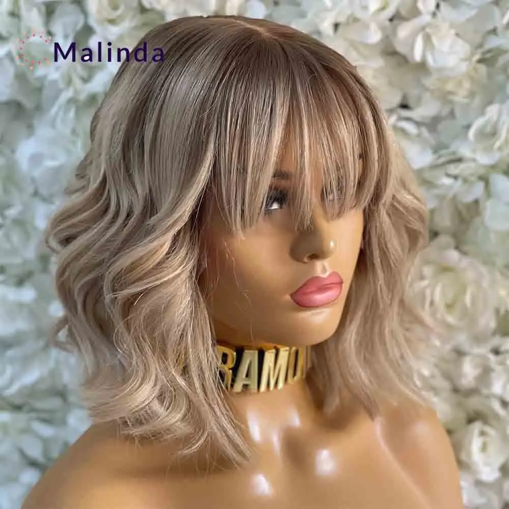 

Highlight Honey Blonde Wear and Go Glueless Wig For Women Short Wave Bob 13x4 Transparent Lace Front Human Hair Wig With Bang