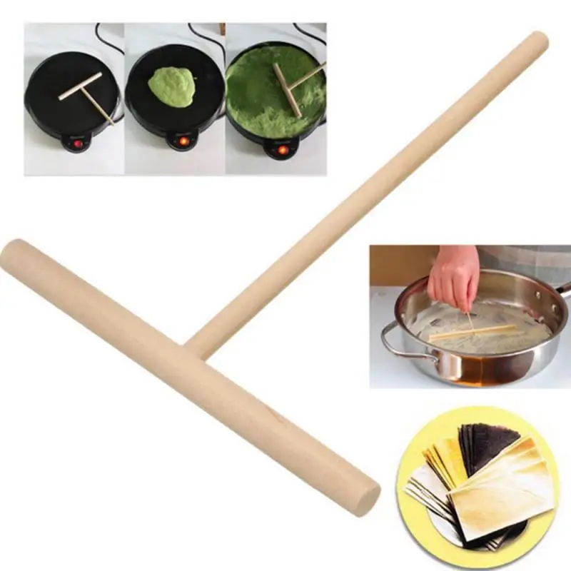 

New T Shape Wooden Crepe Maker Pancake Batter Spreader Stick Home Kitchen Tool DIY Pancake Restaurant Canteen Specially Supplies