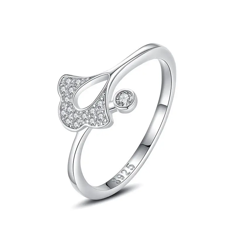 

CYJ European Clear CZ Ginkgo Leaf 100% S925 Sterling Silver Finger Ring For Women Birthday Party Wedding Gift Jewelry