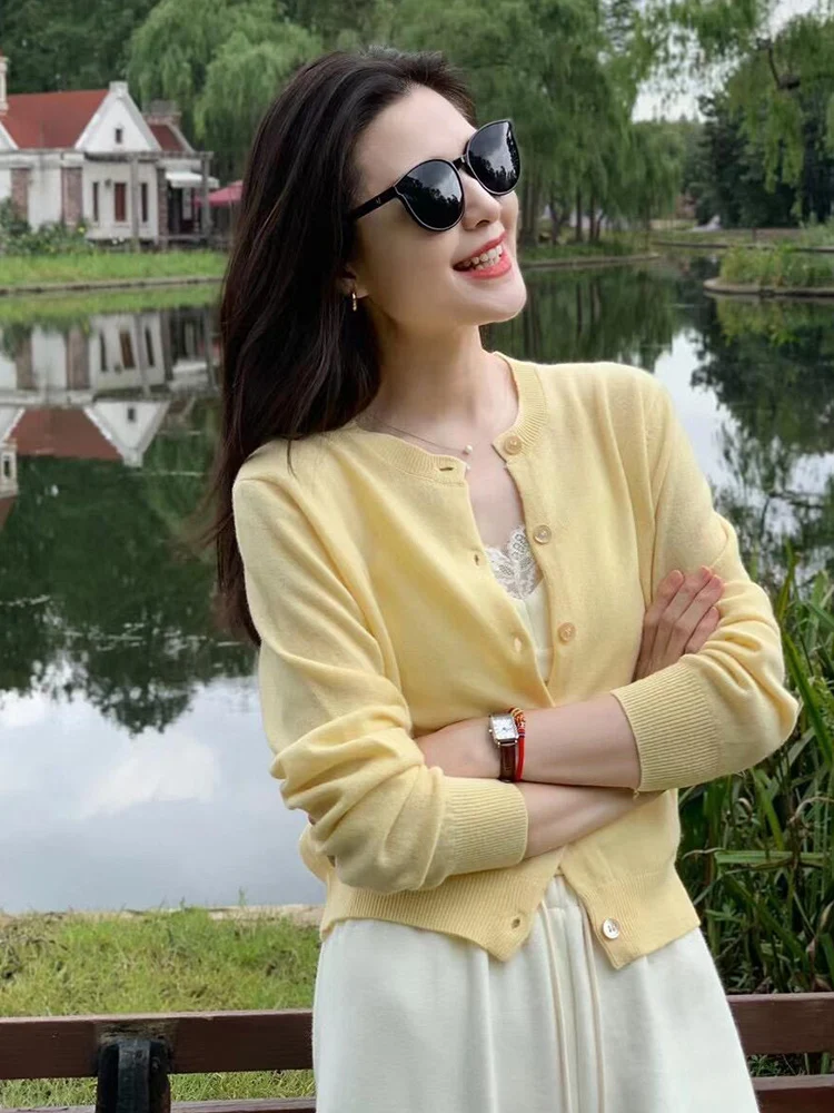 Желтый вязаный кардиган с длинными рукавами верхняя одежда для женщин осень-зима