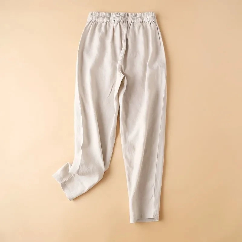 Брюки женские льняные с завышенной талией повседневные Укороченные прямые