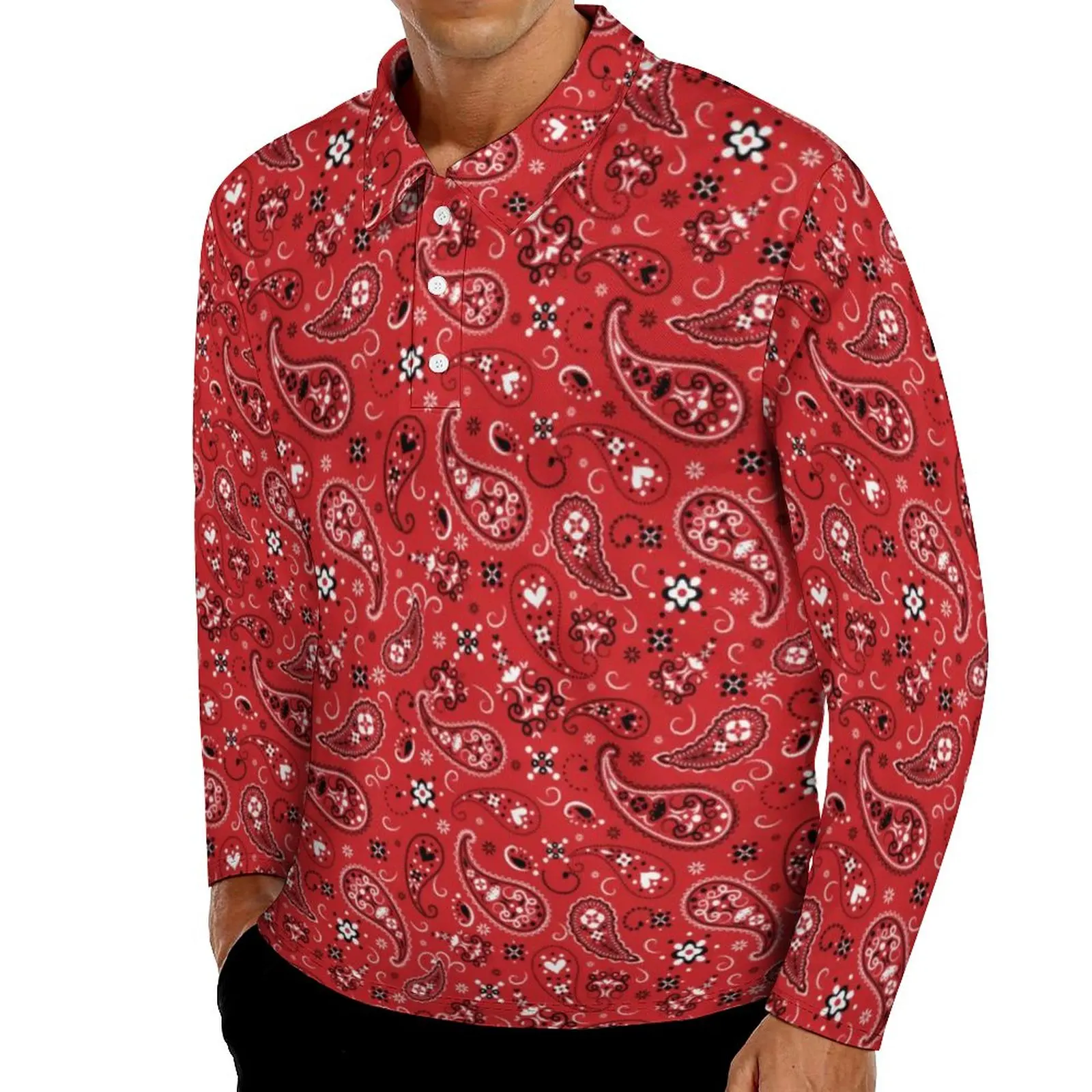 

Красная Повседневная рубашка-поло с принтом пейсли, винтажные Цветочные футболки, дизайнерская рубашка с длинным рукавом, весенние крутые ...