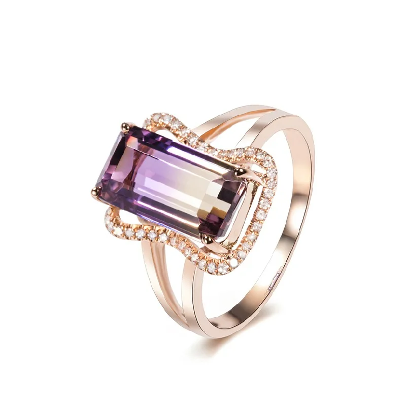 

Women's European And American New Amethyst Tourmaline Colored Treasure Female Ring Plated 18k Rose Gold Inlaid Zircon Open Ring