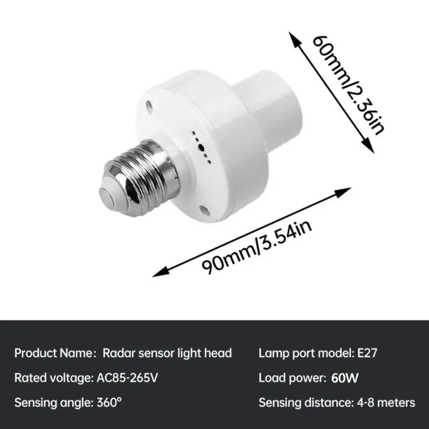 Фото Умный радар, светодиодный патрон E27 к E27, цоколь светодиодной лампы AC85-265V, радарный датчик, универсальная розетка, простая установка для домашнего использования, 100 Вт №4