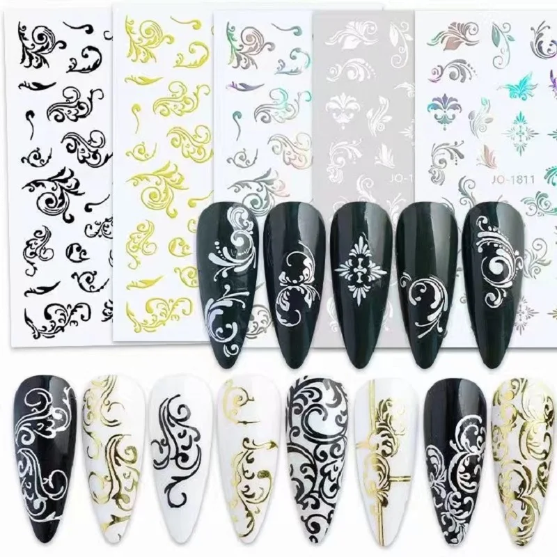 

Bohemian Style 3D Nail Art Stickers Self Adhesive Flower Butterfly Decals Manicure DIY Decoration Black White Nails Sticker