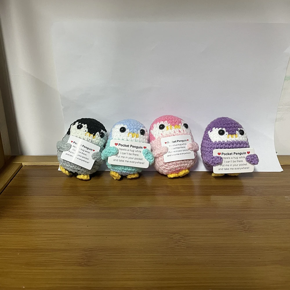 Забавная вязаная рождественская шапка ручной работы кукла-пингвин с карточкой