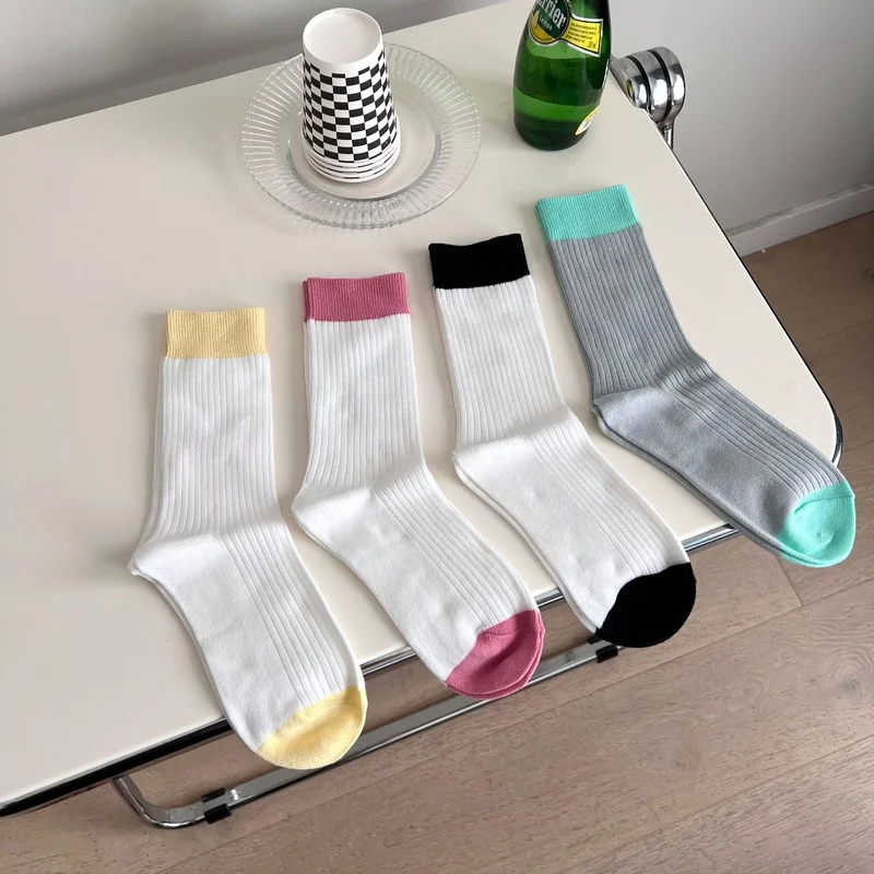 

Patchwork Ribbed Socks Women Socks Simple Korean Cotton Sock Woman Solid Girls Sock Spring Summer Casual Soft Ladies Cute Sock