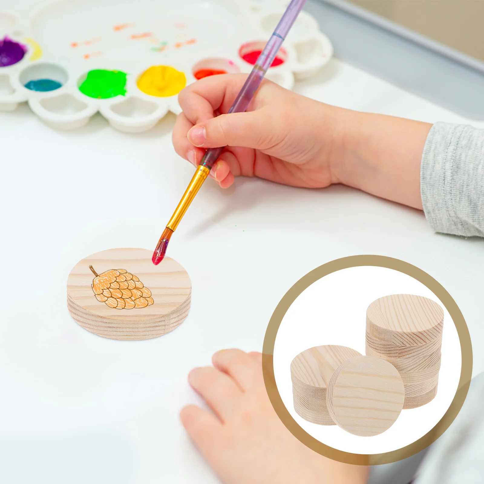 

10 PCS Kids Placemats Dining Table Round Wood Chips Bamboo Child Kids Wooden Toys